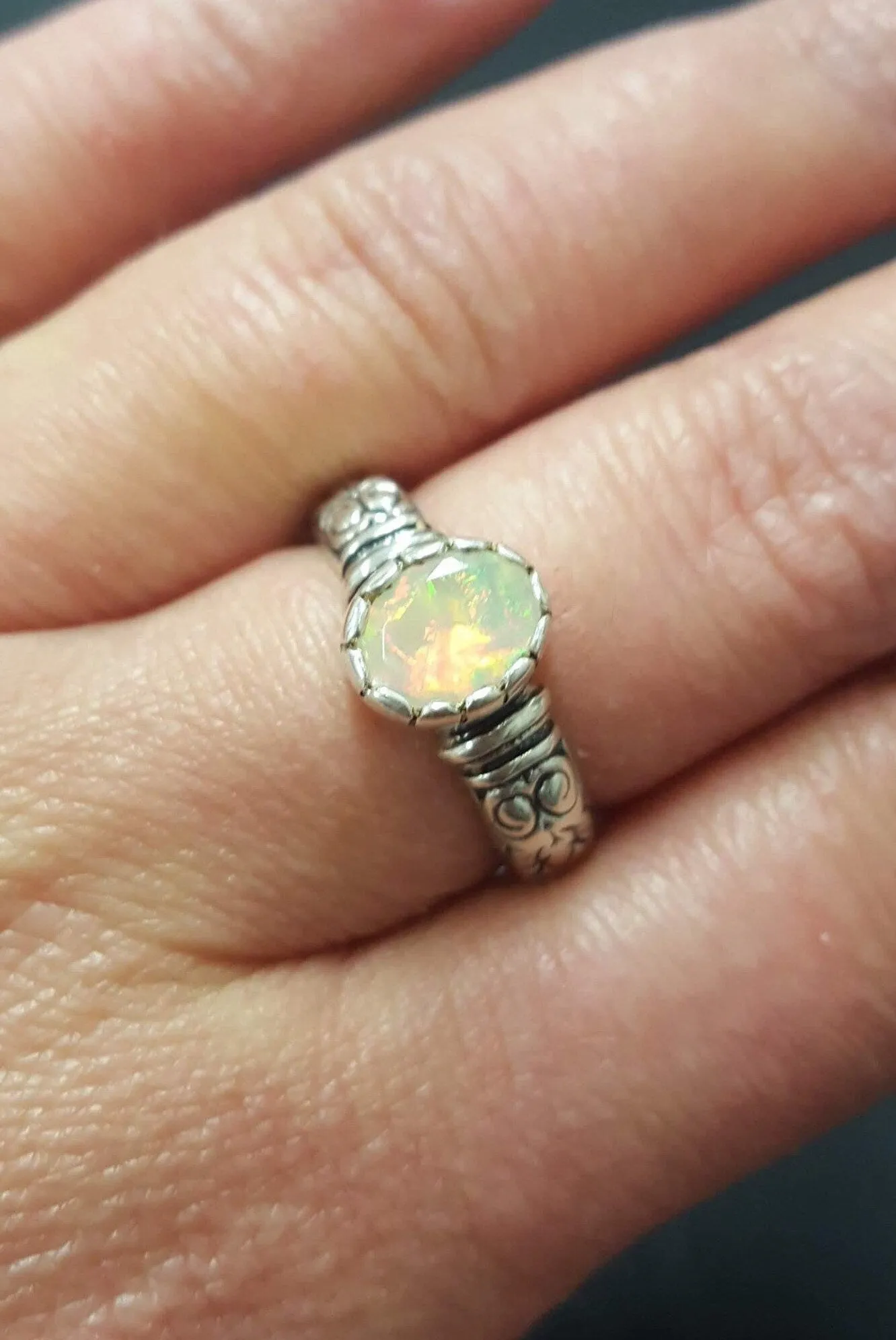 Boho Opal Ring - Genuine Fire Opal Ring - Solitaire Tribal Band