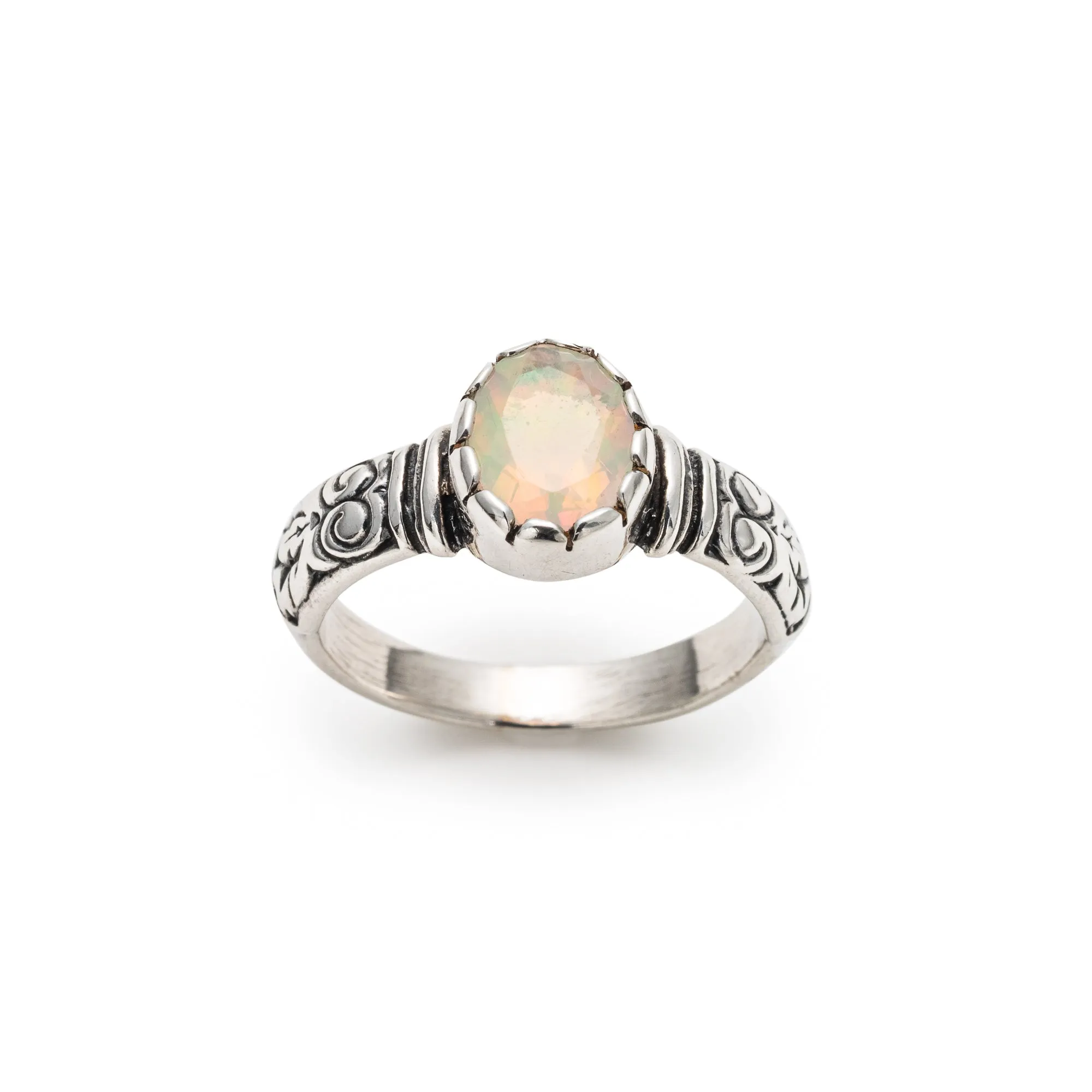 Boho Opal Ring - Genuine Fire Opal Ring - Solitaire Tribal Band