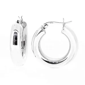 Bold Thick Shiny Chunky Hoop Earrings for Women Girls 925 Sterling Silver 6mm x 20mm