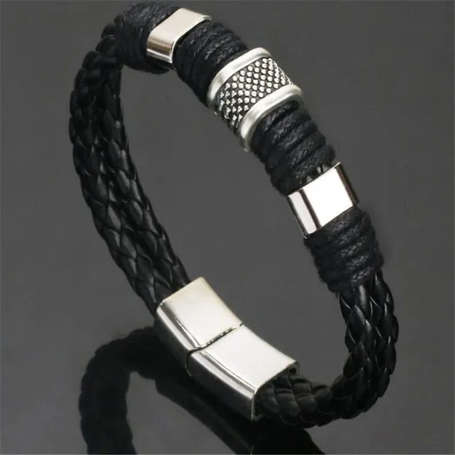 Bracelet High Quality Charm Braided Black Brown Genuine Leather