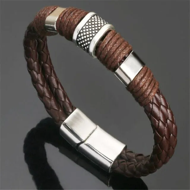 Bracelet High Quality Charm Braided Black Brown Genuine Leather