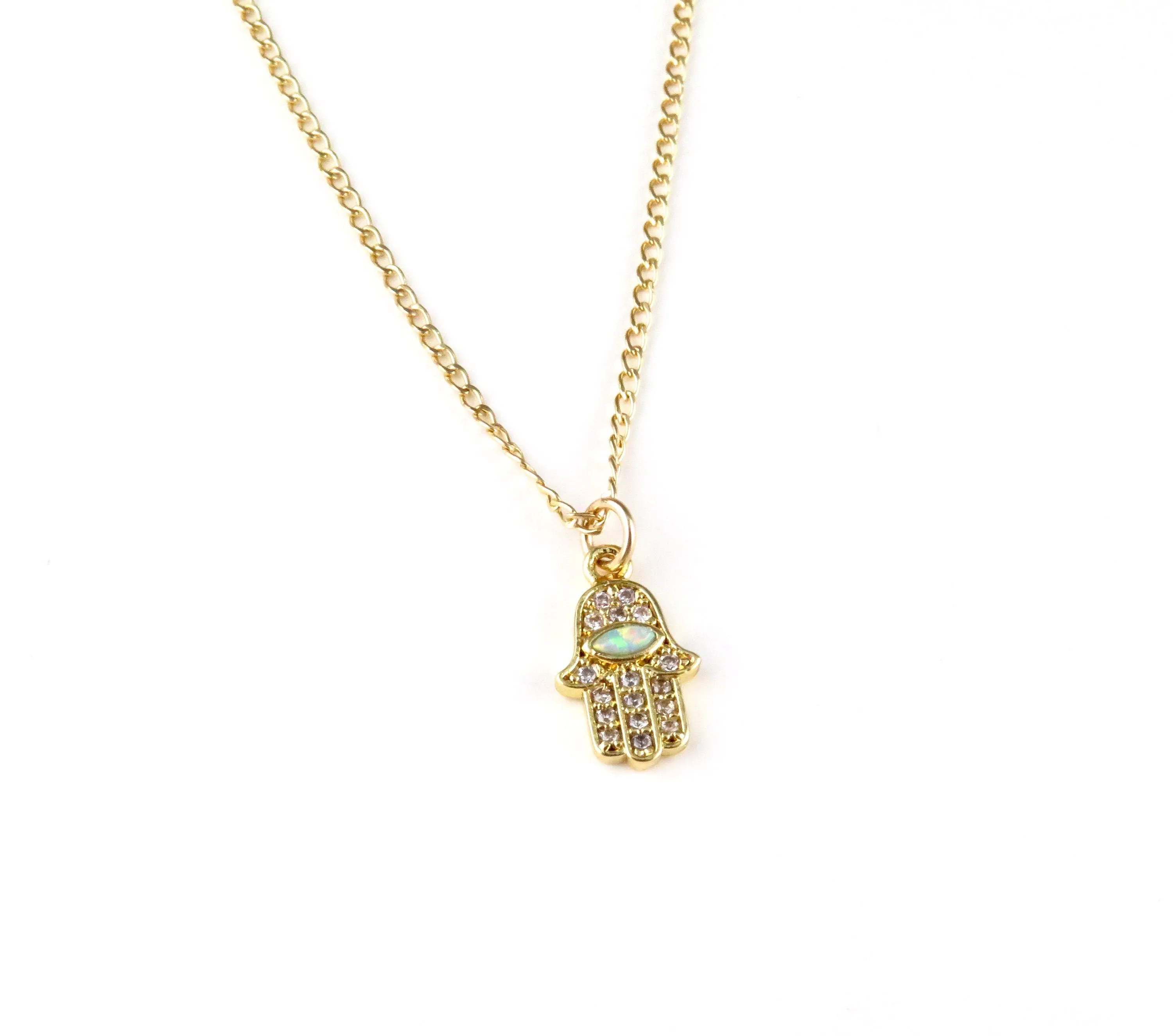 Bright Opal Hamsa Necklace