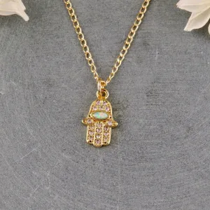 Bright Opal Hamsa Necklace