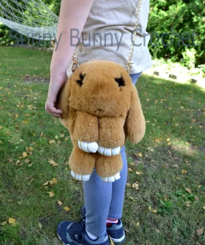 Brown Rabbit Handbag Girls Shoulder Bag Rabbit Bag Real Fur Backpack Women Purse  Phone Bag Animal Bag with Chain Clutch Purse Cosmetic Bag