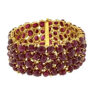 Cabochon Ruby with Diamonds Bracelet