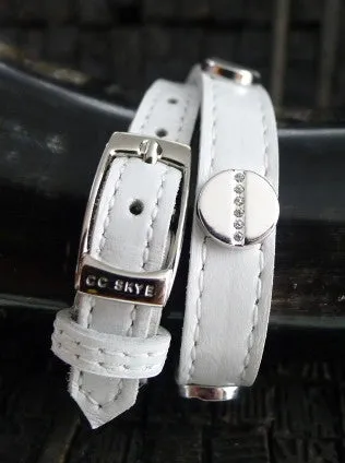 CC Skye White Leather Double Wrap Bracelet with Silver Tone Screw Heads