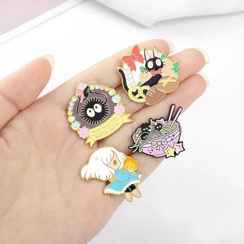 Childhood Anime Enamel Pin Dragon Haku Chihiro Coal Calcifer Jiji Brooch Lapel Badge Cartoon Movie Jewelry Gift for Fans Kids