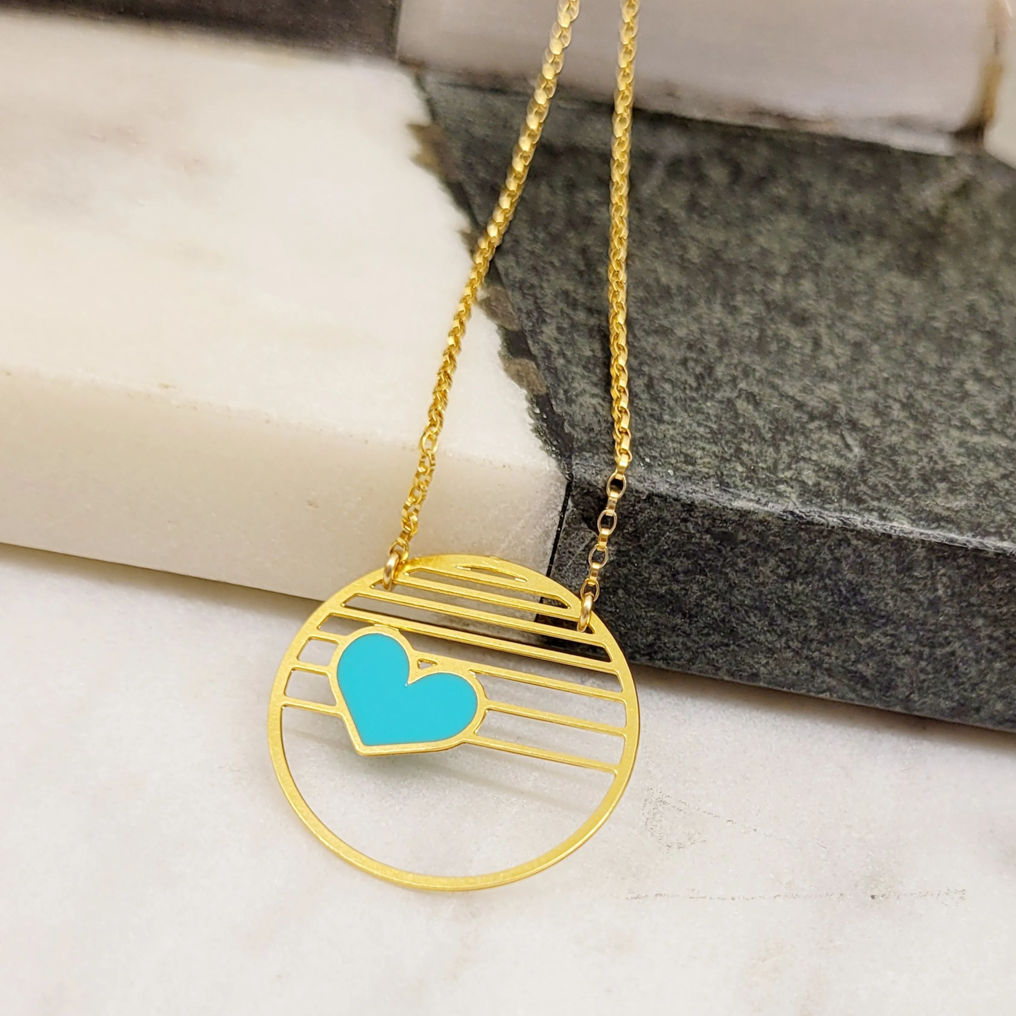 Circle Heart Necklace by Aqua Cherry