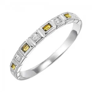 Citrine Birthstone Diamond And Emerald Cut Ring 10K White Gold