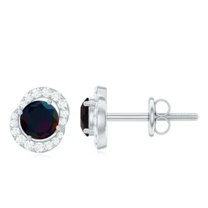 Classic Round Stud Earrings with Black Opal and Diamond