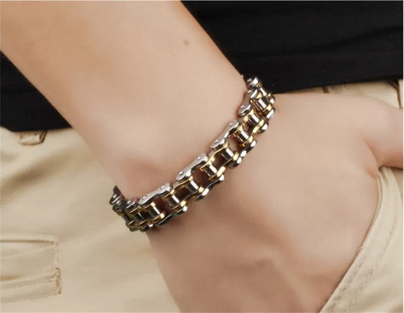 Classical Bicycle Heavy Metal Motorcycle Chain Bracelet Punk Style 316L Stainless Steel Bracelets Bangles For Men Jewelry