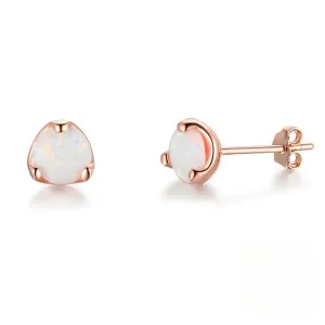 Creative Three Claw Round Opal Sterling Silver Stud Earrings