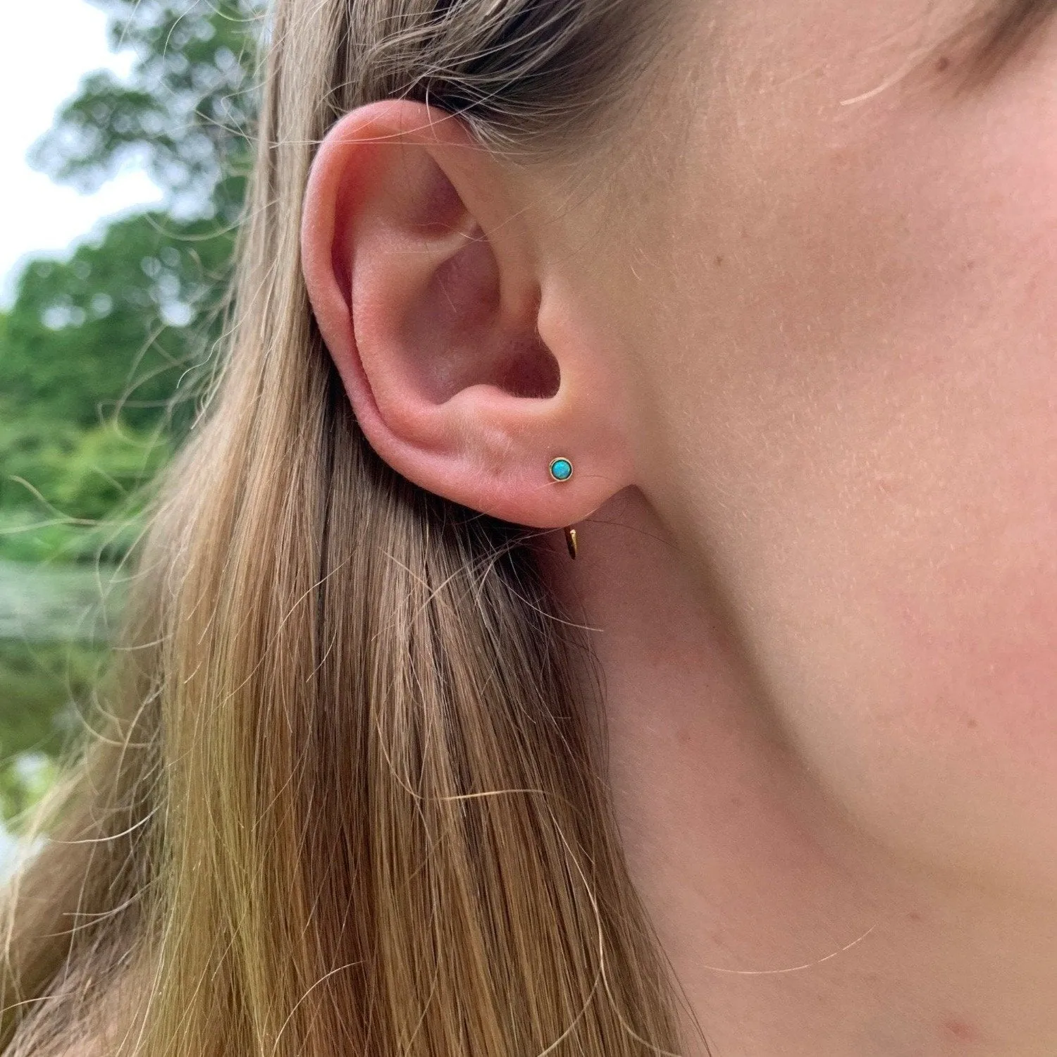 Crescent Blue Opal Sterling Silver Hoop Earring