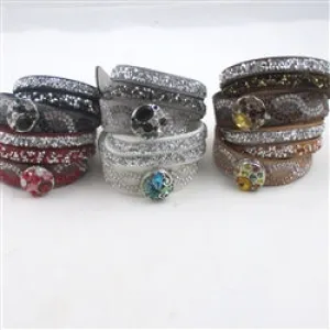 Crystal & Rhinestone Wrap Leather Cuff Bracelet