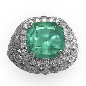 Cushion Columbian Emerald and Diamond Ring