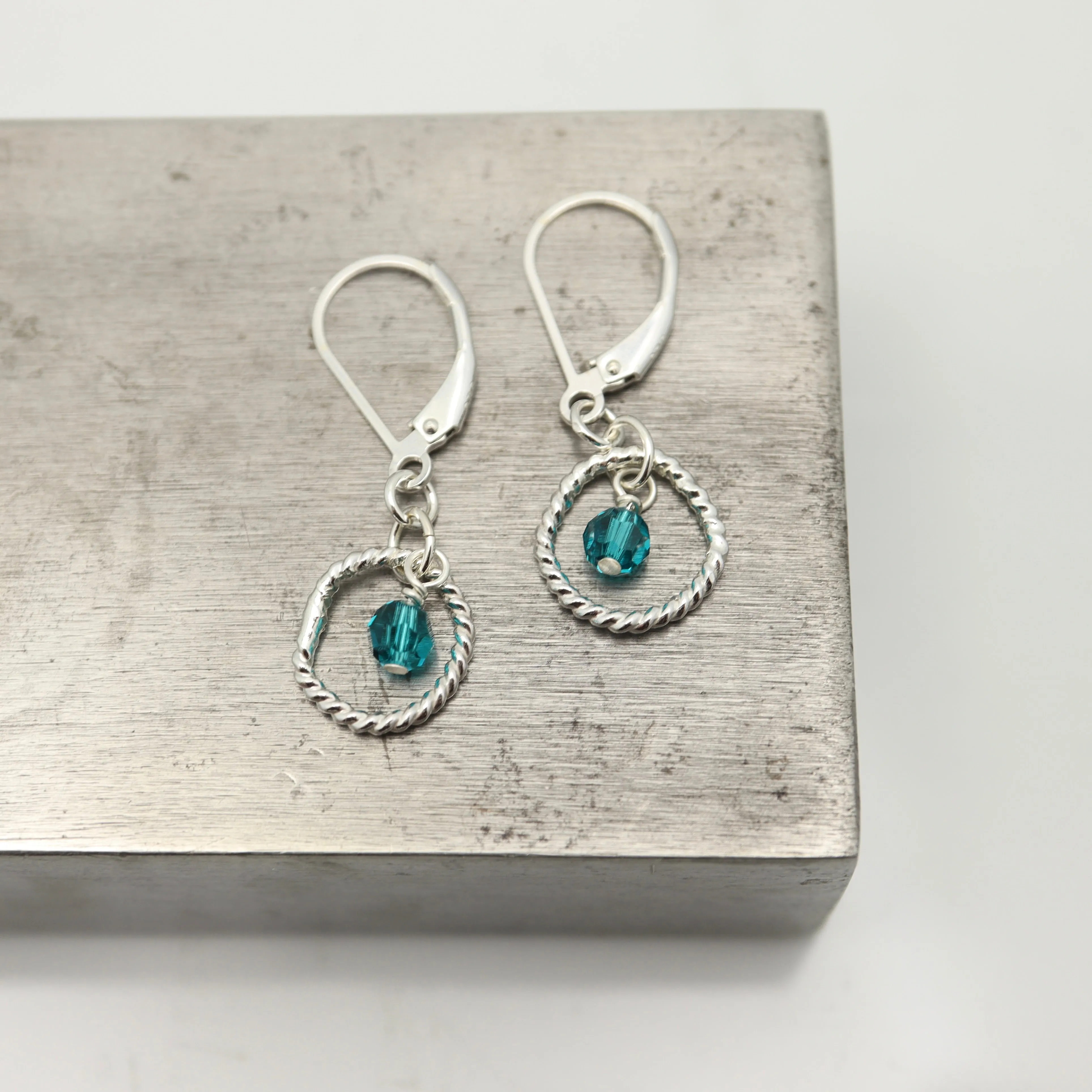 December - Blue Zircon Birthstone Sterling Silver Earrings