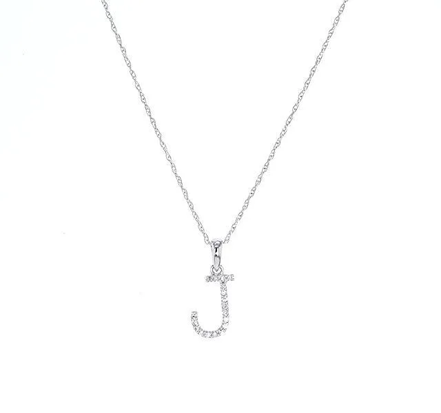 Diamond Initial J Necklace in White Gold