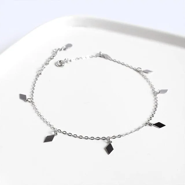 Diamond Shaped Pendants 925 Sterling Silver Anklet