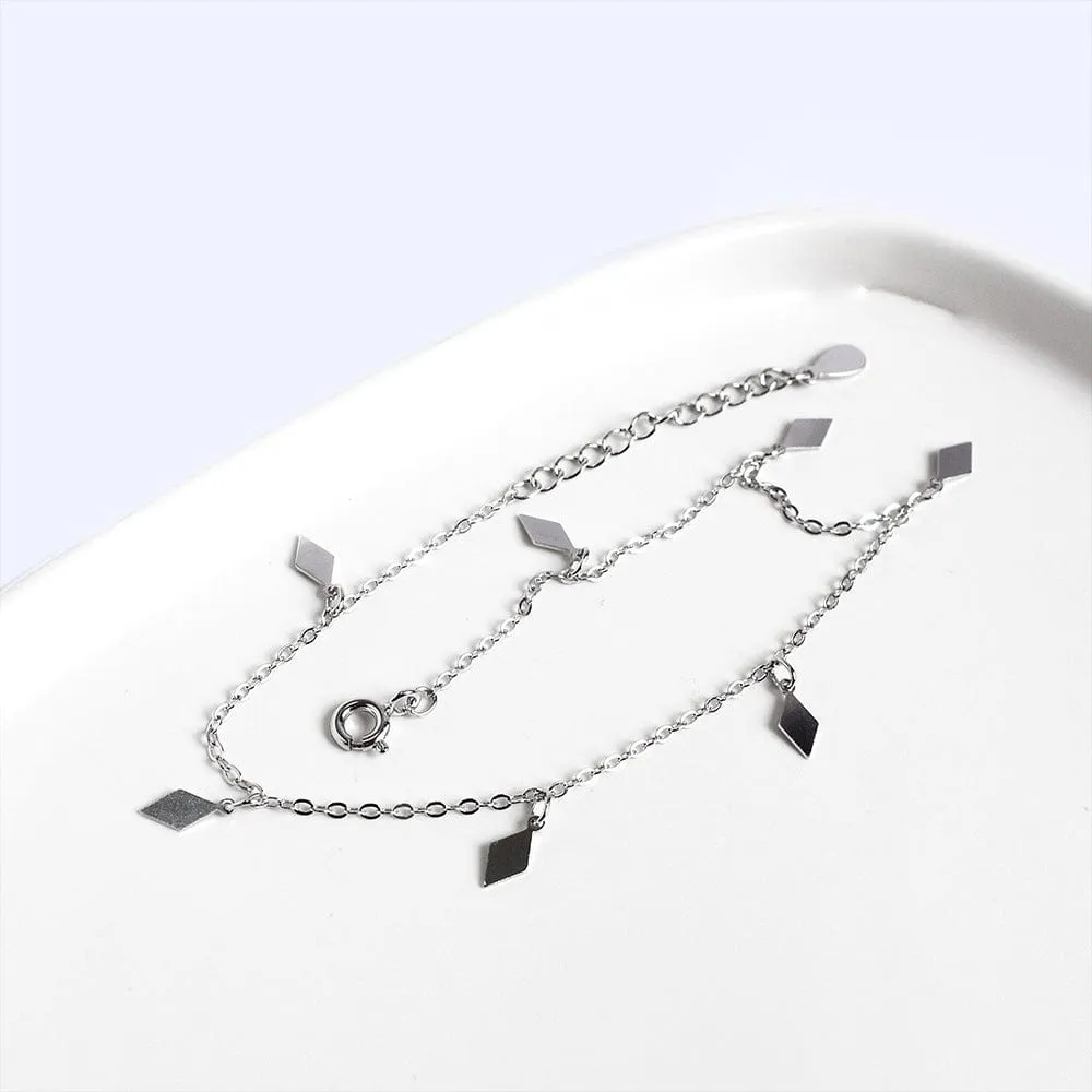 Diamond Shaped Pendants 925 Sterling Silver Anklet