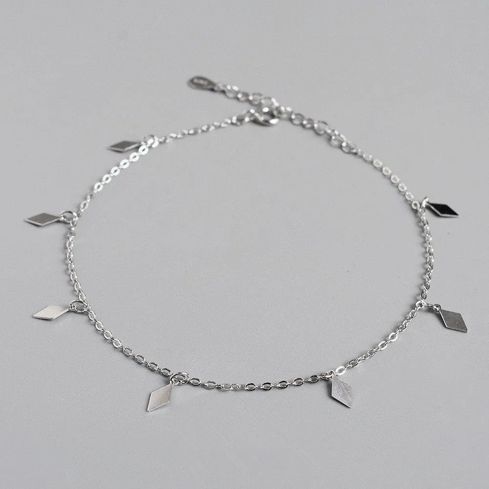 Diamond Shaped Pendants 925 Sterling Silver Anklet