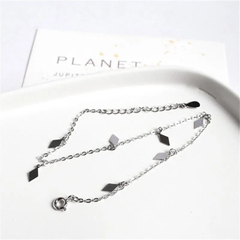 Diamond Shaped Pendants 925 Sterling Silver Anklet