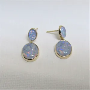 Double Triplet Fire Opal Drop Earrings 14K Rose Gold