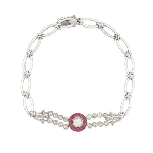 Edwardian 18k/Platinum Diamond and Ruby Halo Bracelet