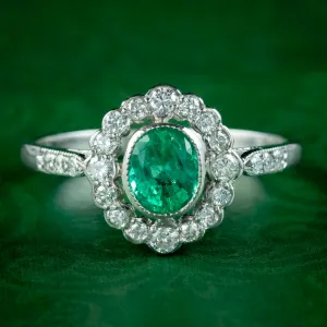 Edwardian Style Emerald Diamond Cluster Ring 0.70ct Emerald