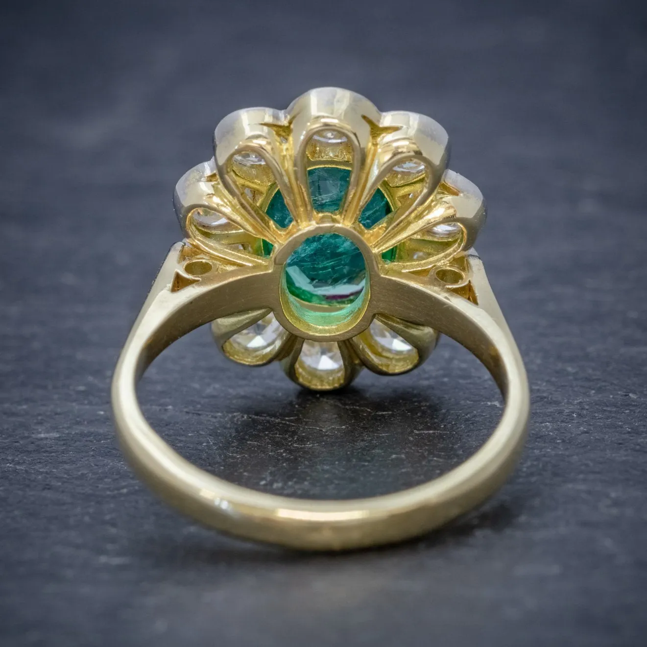 Edwardian Style Emerald Diamond Cluster Ring 18ct Gold 1.80ct Emerald