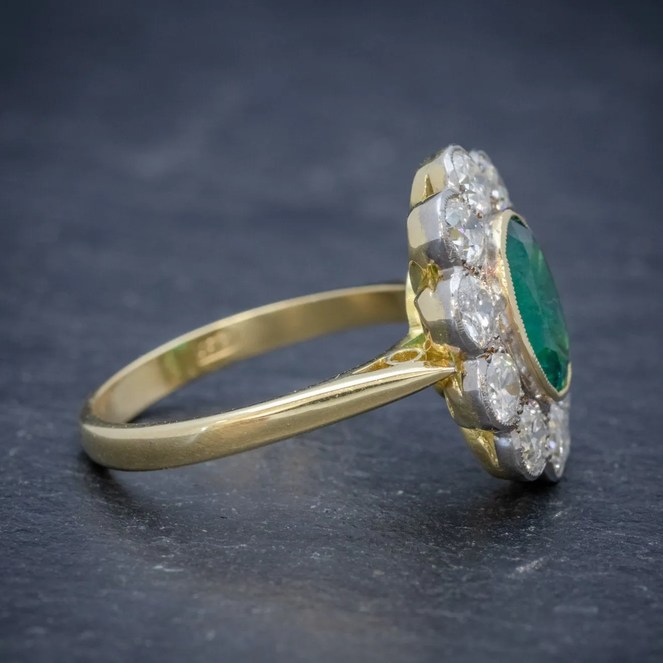 Edwardian Style Emerald Diamond Cluster Ring 18ct Gold 1.80ct Emerald