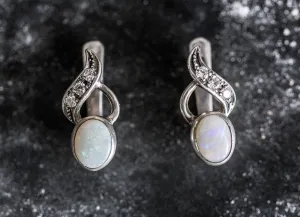 Elegant Opal Earrings - White Bezel Earrings - Vintage Drop Earrings