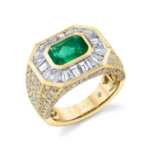 EMERALD & MIXED DIAMOND CHAMPIONSHIP PINKY RING