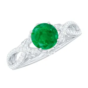 Emerald Crossover Engagement Ring with Diamond