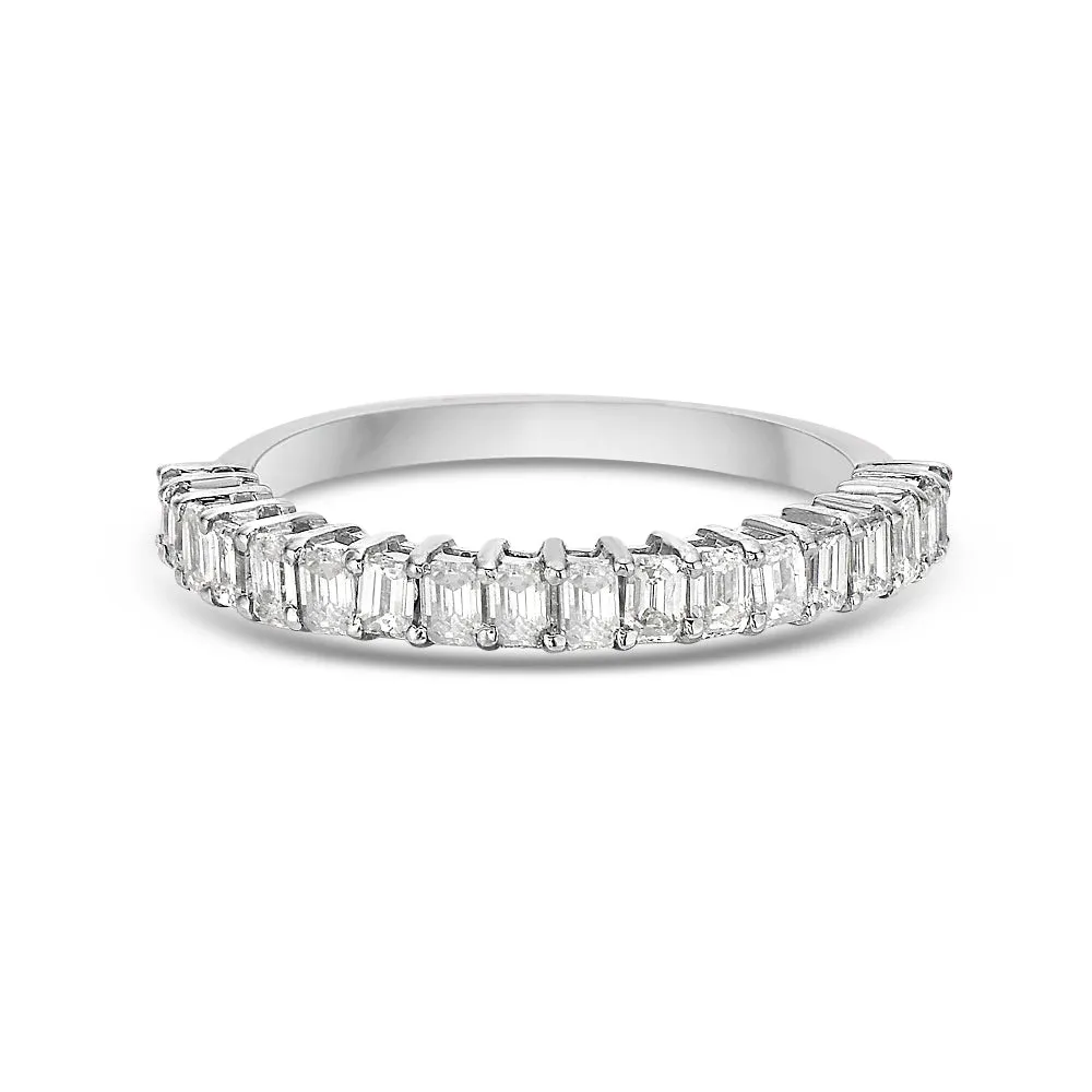 Emerald Cut Diamond HalfWay Band (0.78 ct.) 4-Prongs Setting in 18K Gold