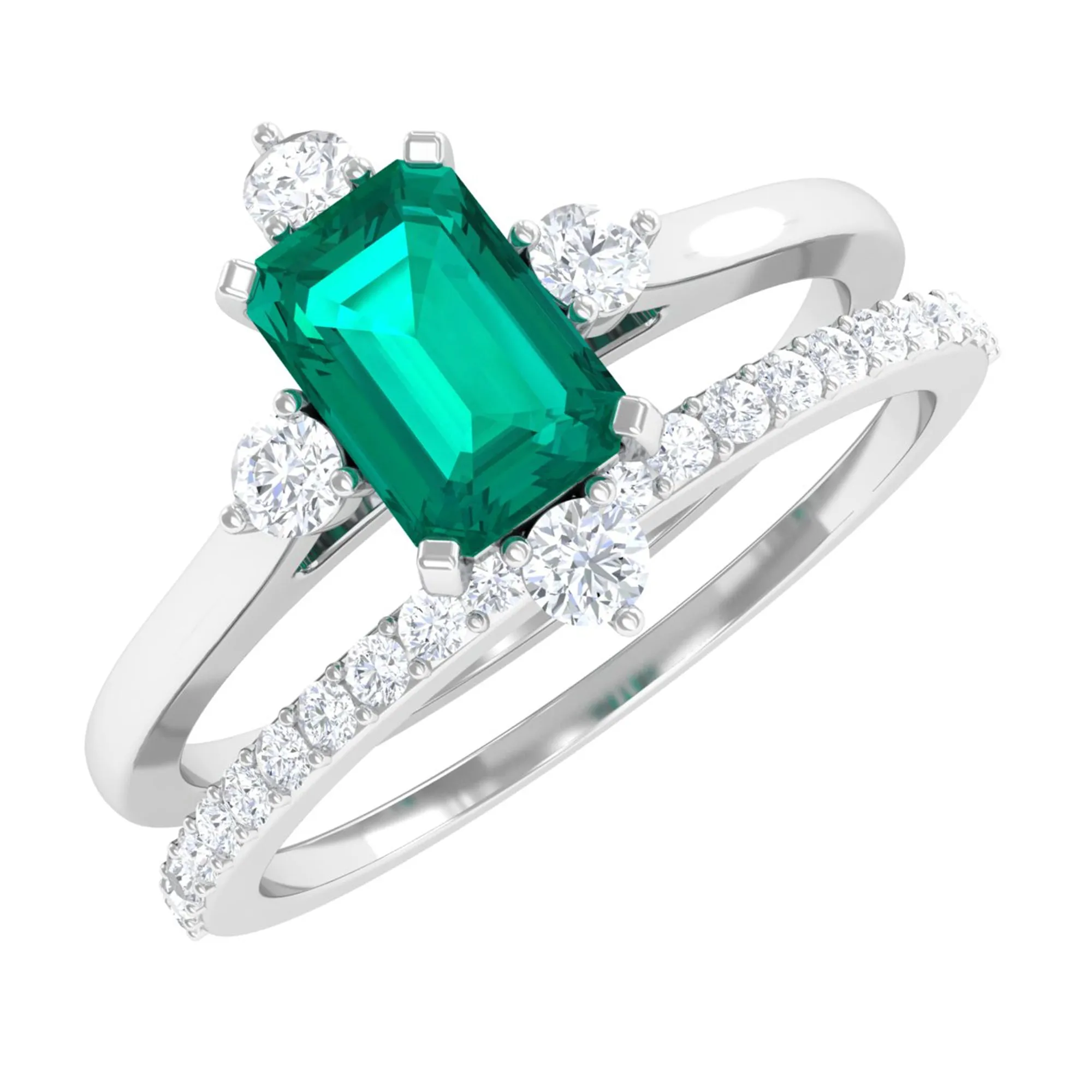 Emerald Solitaire and Diamond Ring Set