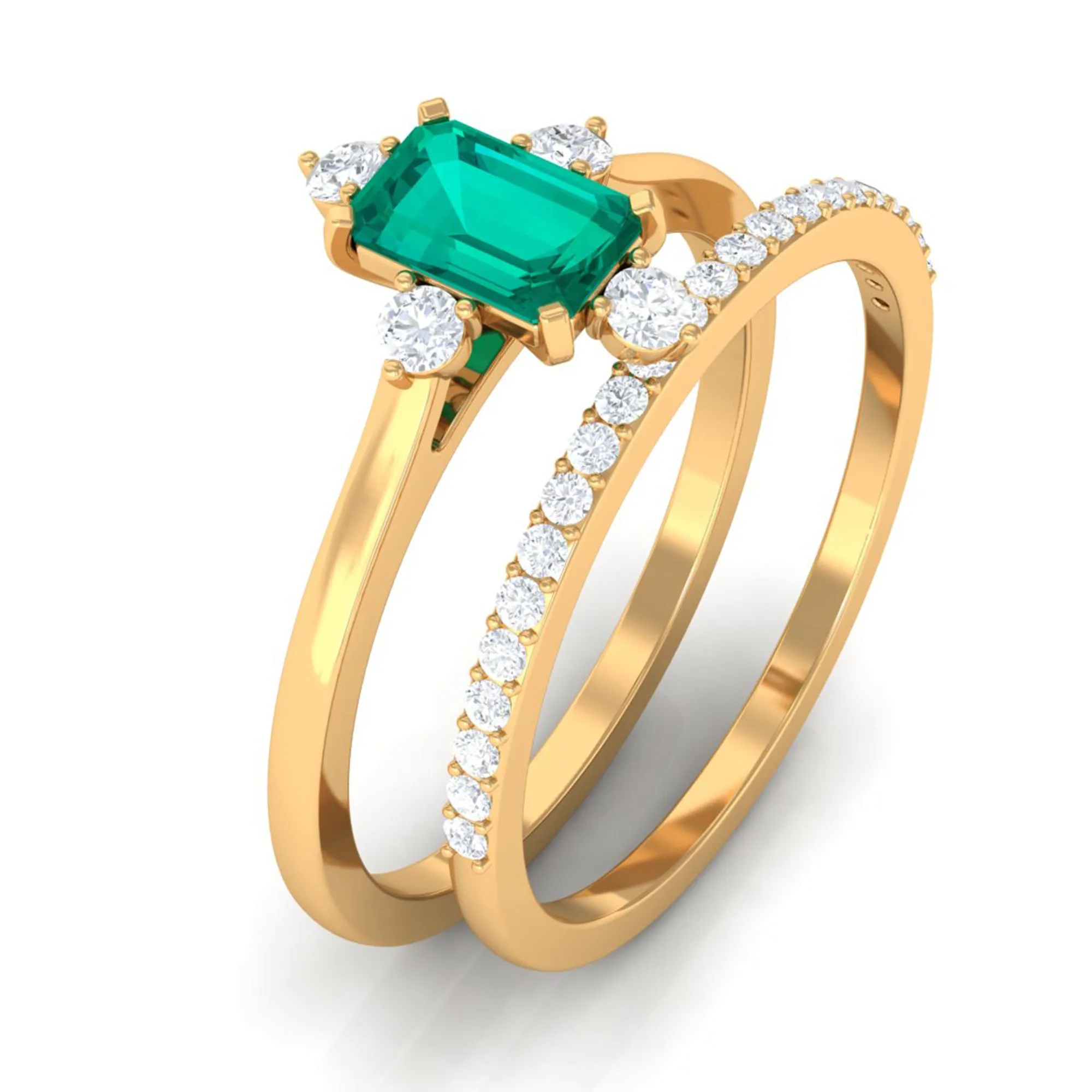 Emerald Solitaire and Diamond Ring Set