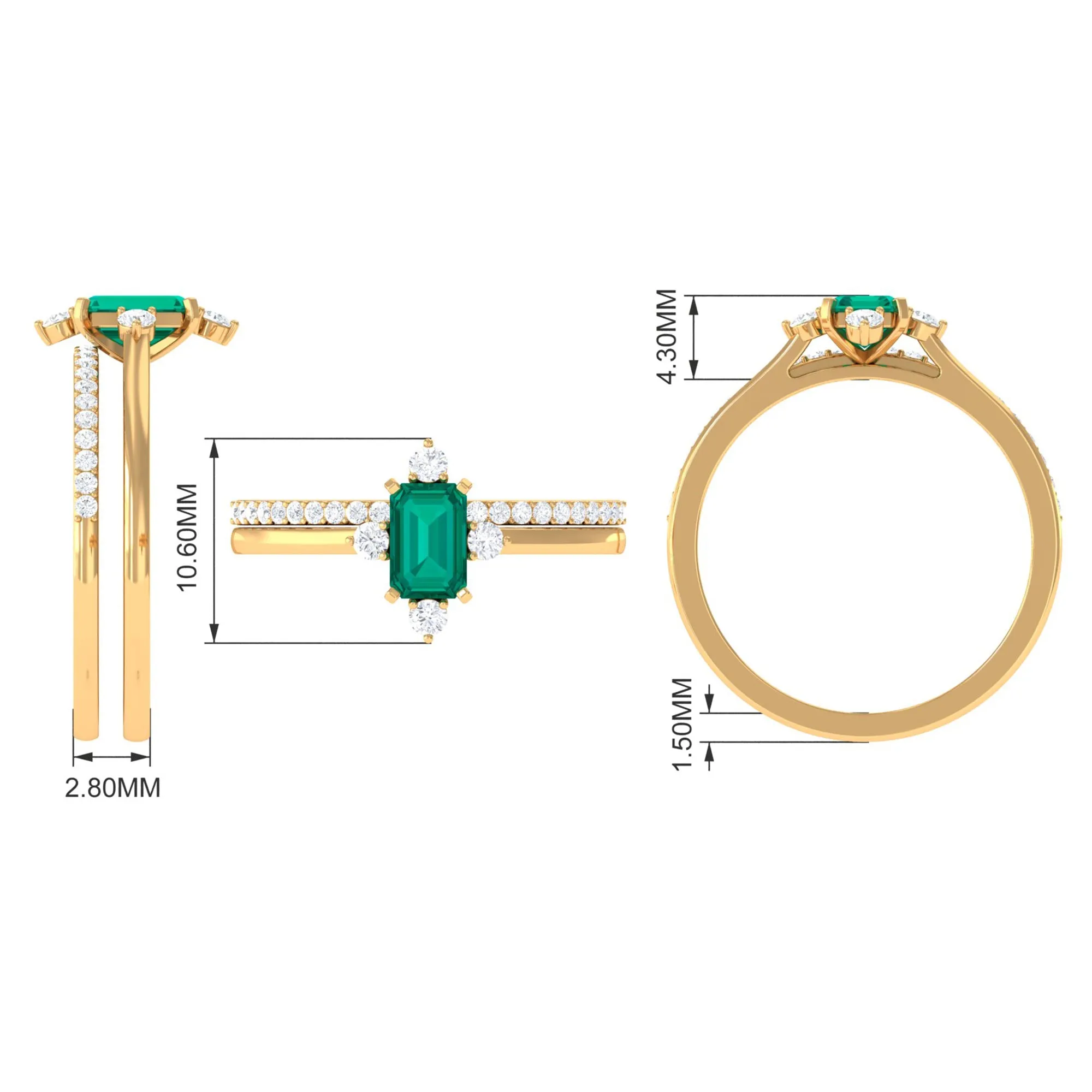 Emerald Solitaire and Diamond Ring Set