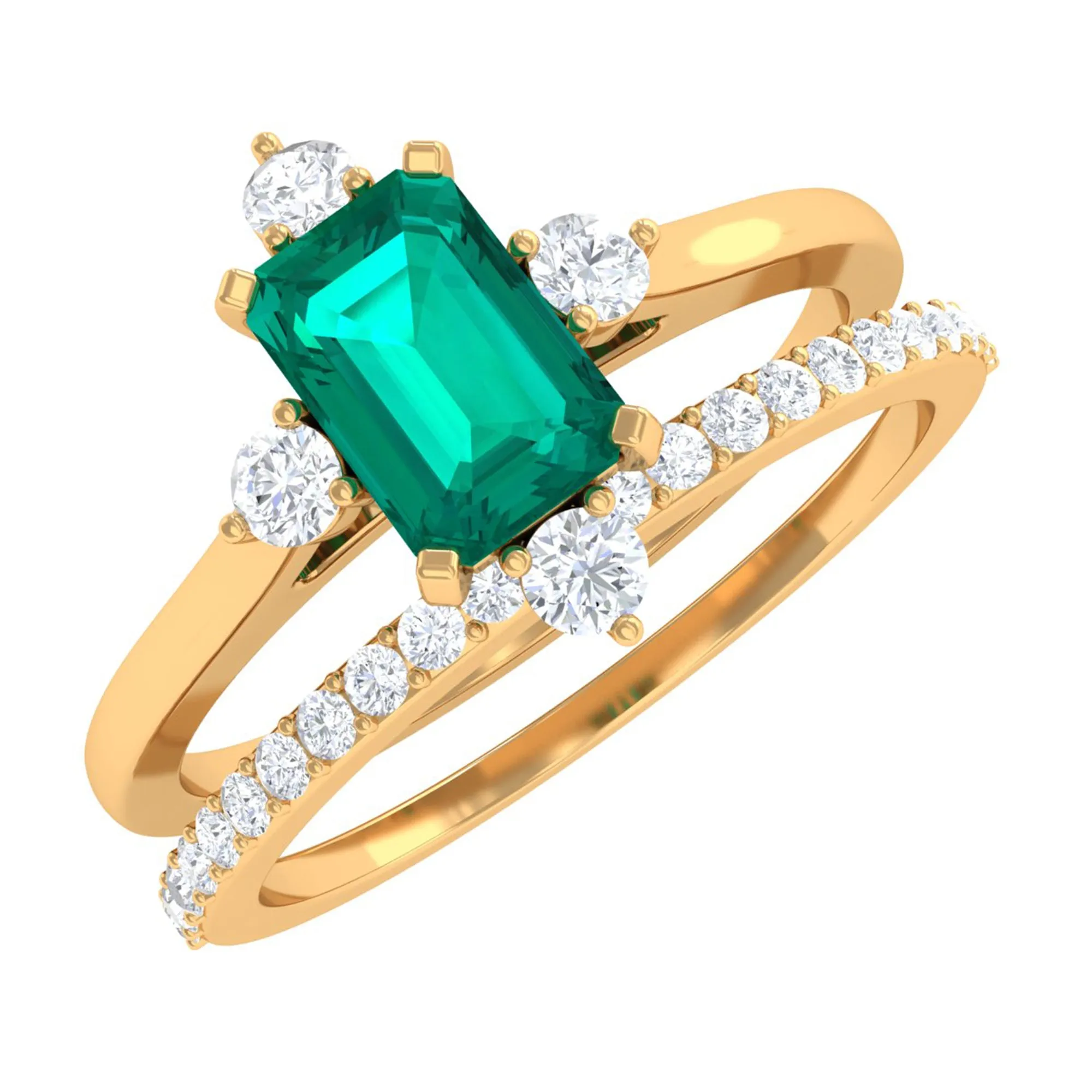 Emerald Solitaire and Diamond Ring Set