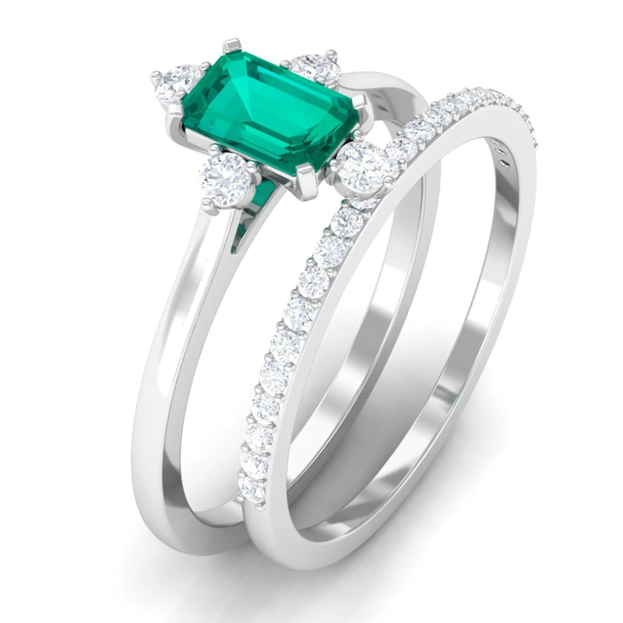 Emerald Solitaire and Diamond Ring Set