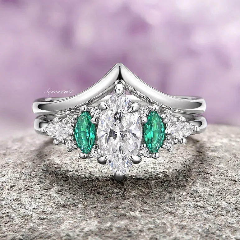 Emerie Simulated Diamond (cz) & Emerald Ring Set- Sterling Silver