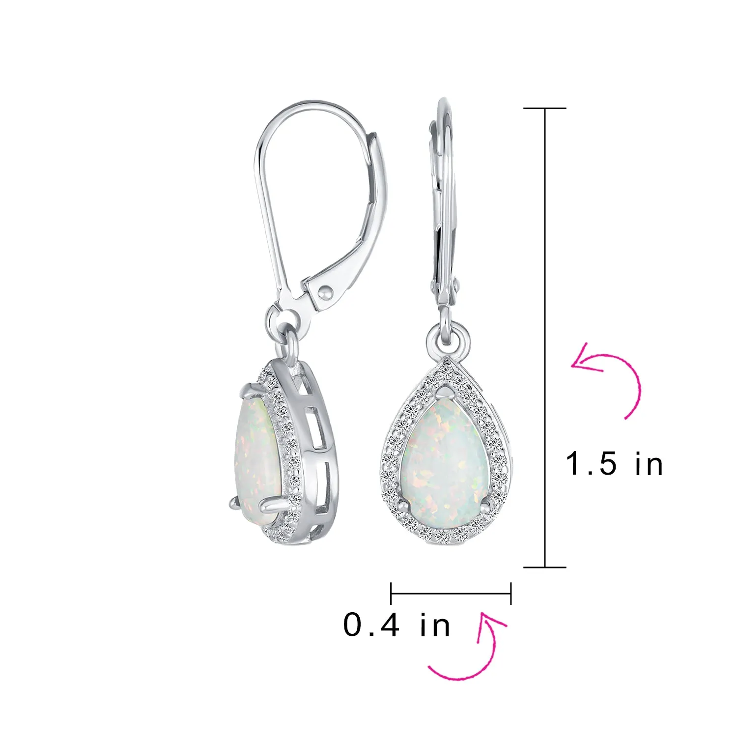 Estate Style Halo CZ Teardrop Solitaire White Opal Drop Earrings Sterling Silver