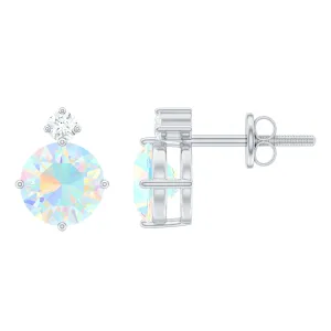 Ethiopian Opal Diamond Solitaire Stud Earrings