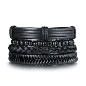 European and American fashion jewelry black dream black PU bracelet wooden beads bracelet bracelet