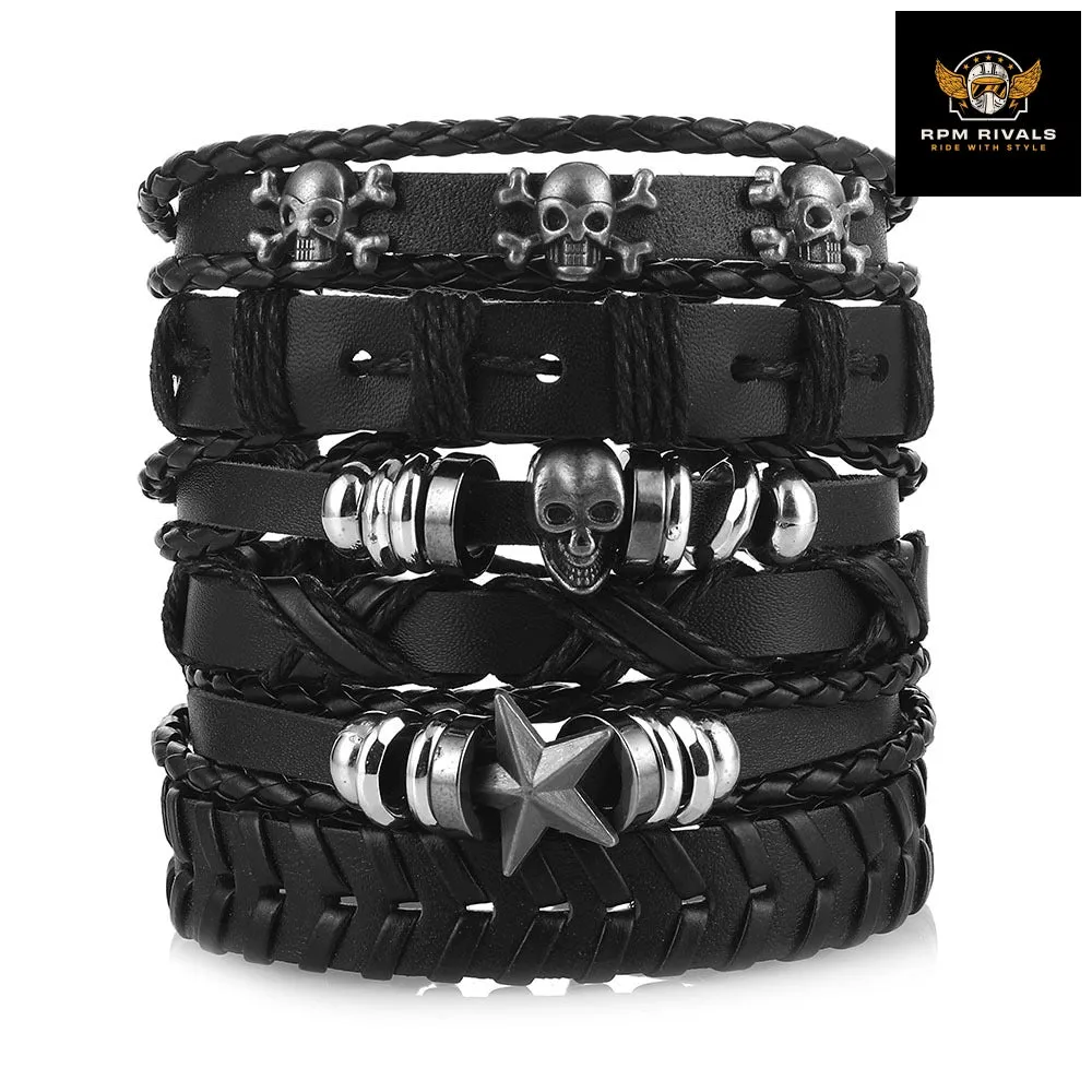 Fashion Bracelet Viking  Bracelet For Men Hand Bracelets Woven Skull Hand Jewelry Adjustable Leather Set Bracelet For Leather