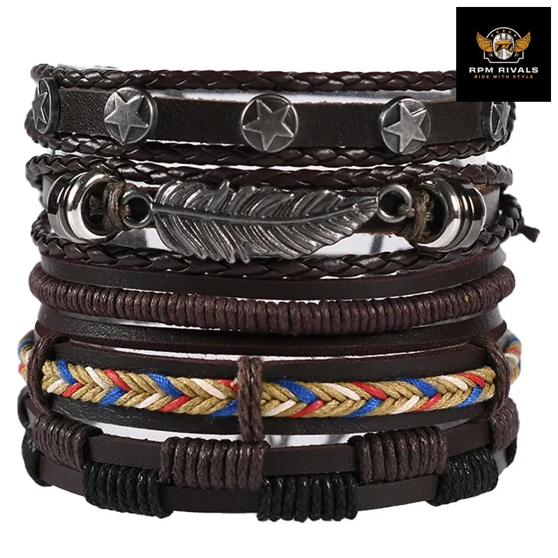 Fashion Bracelet Viking  Bracelet For Men Hand Bracelets Woven Skull Hand Jewelry Adjustable Leather Set Bracelet For Leather