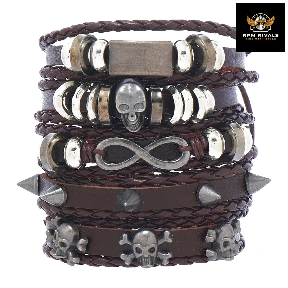 Fashion Bracelet Viking  Bracelet For Men Hand Bracelets Woven Skull Hand Jewelry Adjustable Leather Set Bracelet For Leather