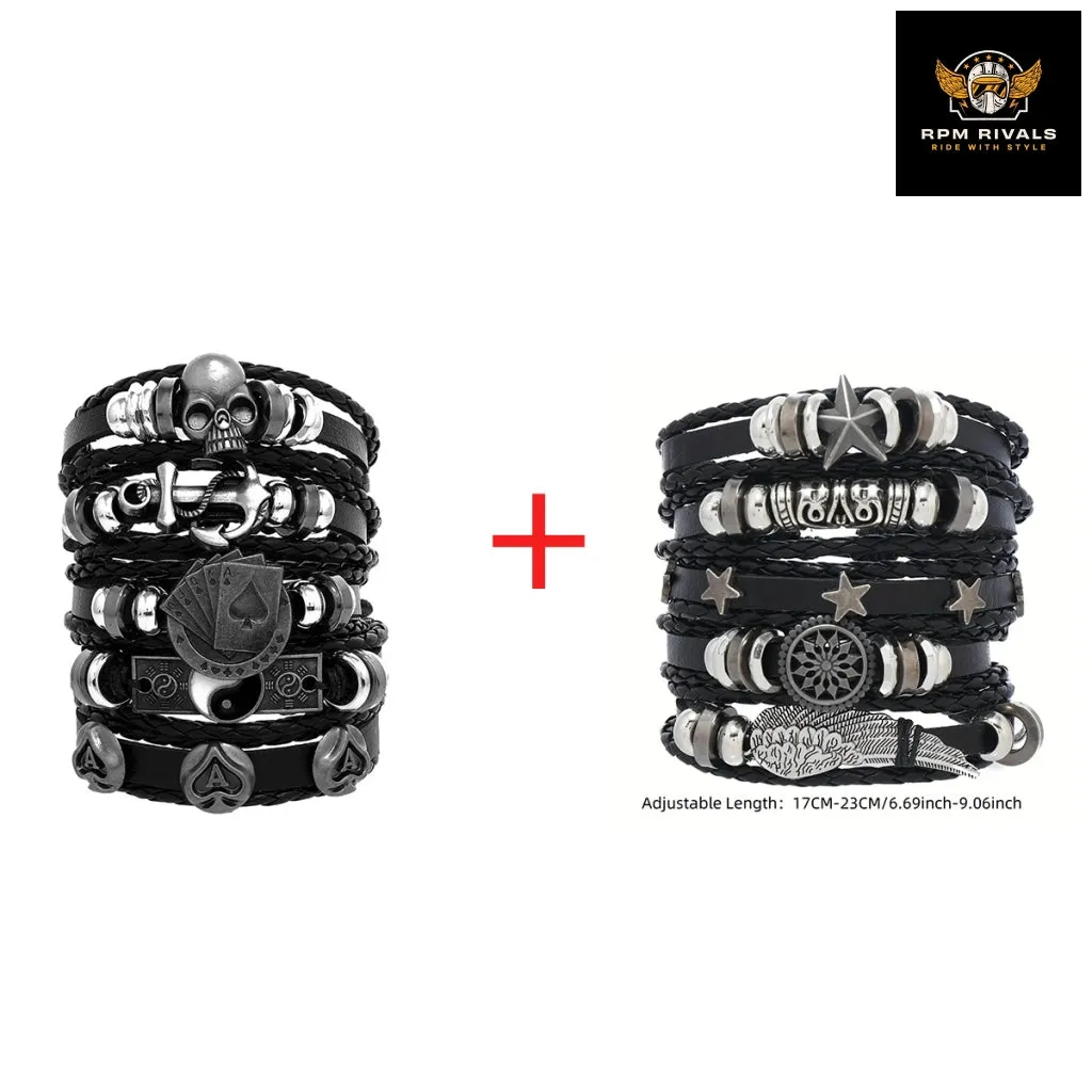 Fashion Bracelet Viking  Bracelet For Men Hand Bracelets Woven Skull Hand Jewelry Adjustable Leather Set Bracelet For Leather