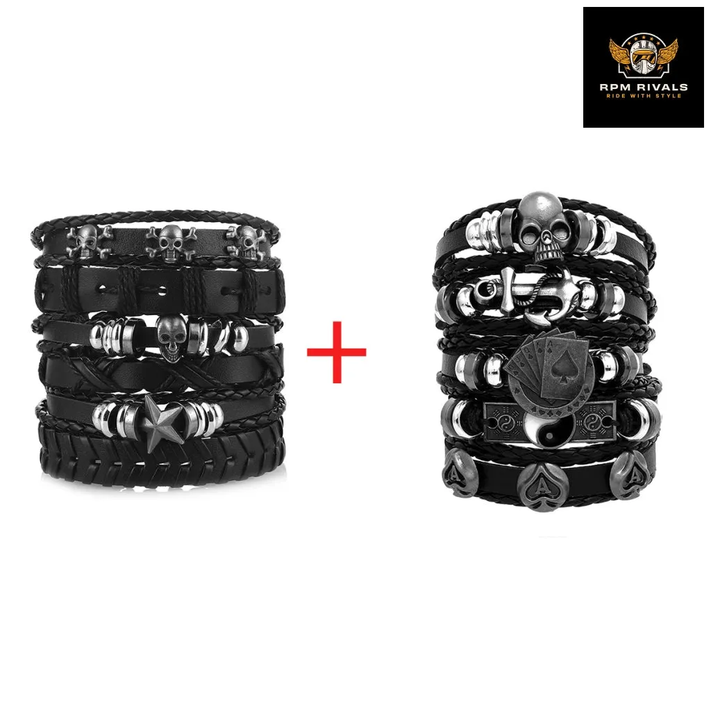 Fashion Bracelet Viking  Bracelet For Men Hand Bracelets Woven Skull Hand Jewelry Adjustable Leather Set Bracelet For Leather