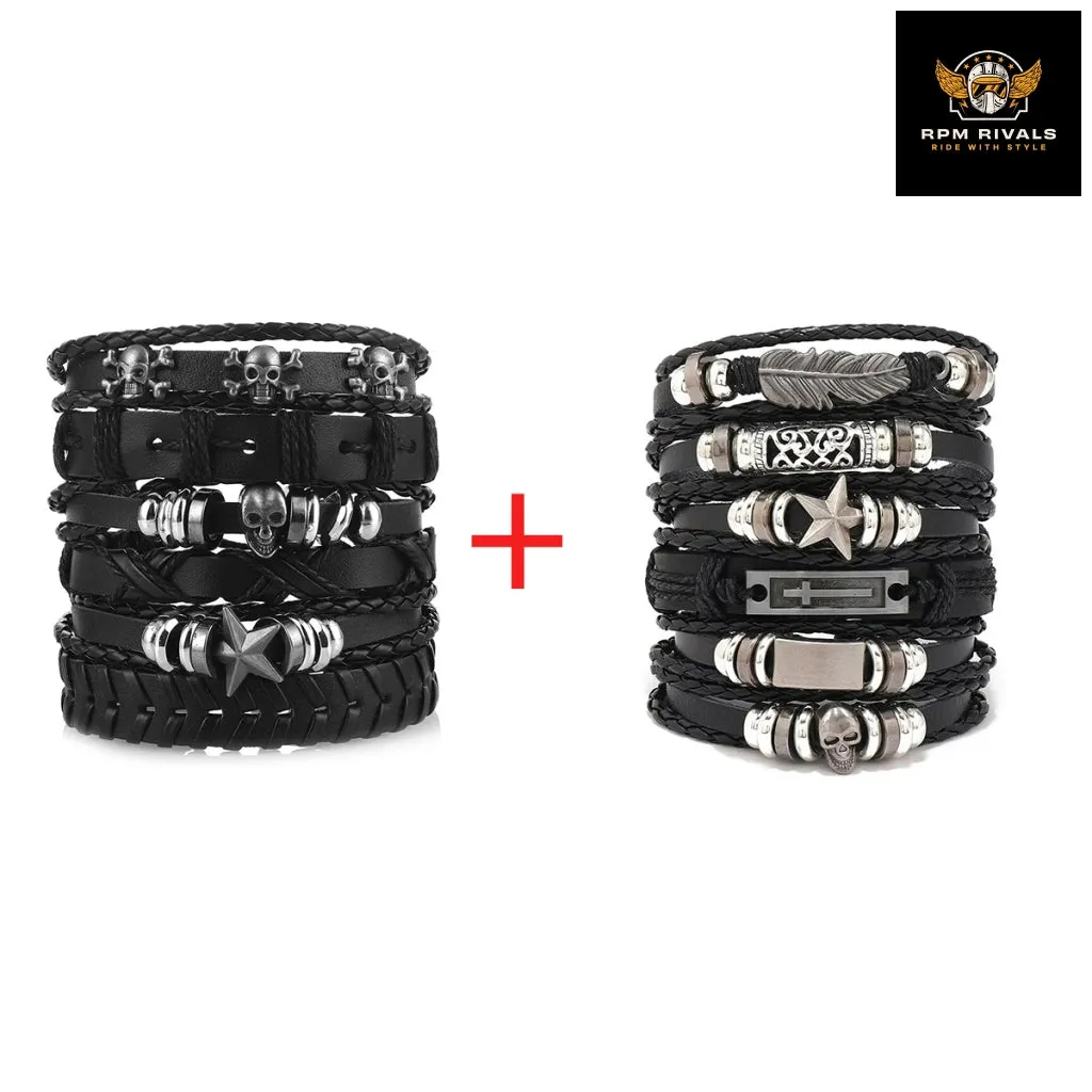 Fashion Bracelet Viking  Bracelet For Men Hand Bracelets Woven Skull Hand Jewelry Adjustable Leather Set Bracelet For Leather