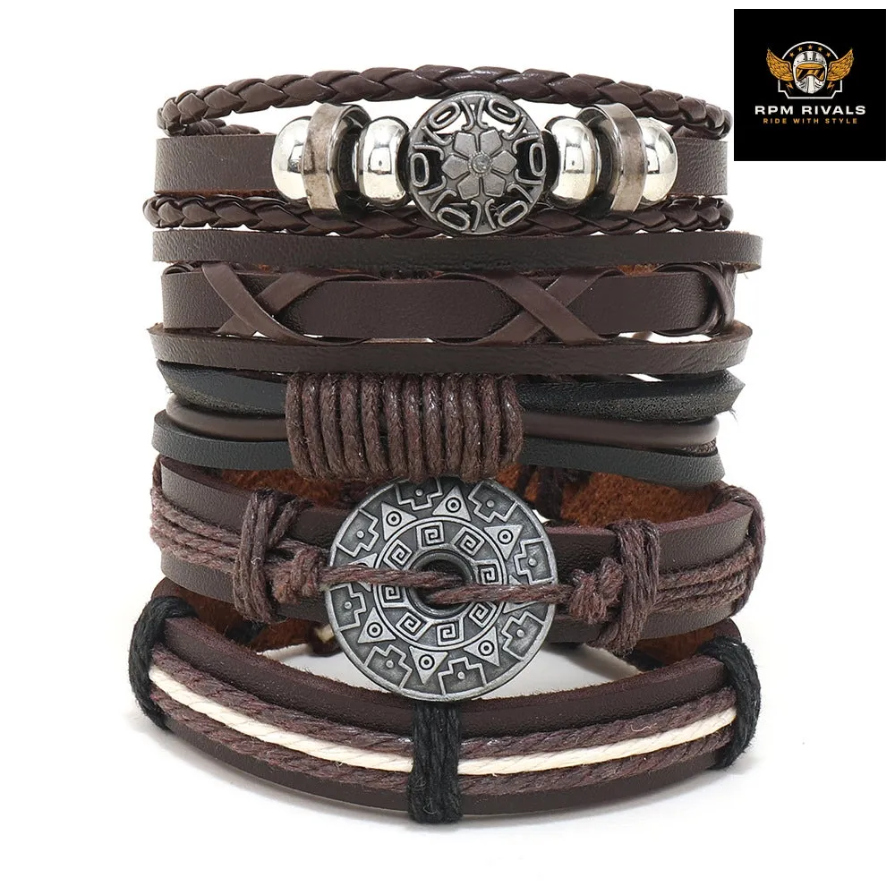 Fashion Bracelet Viking  Bracelet For Men Hand Bracelets Woven Skull Hand Jewelry Adjustable Leather Set Bracelet For Leather